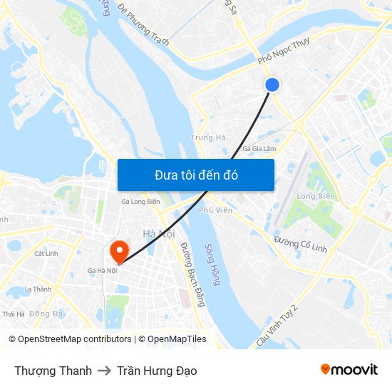 Thượng Thanh to Trần Hưng Đạo map