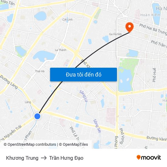 Khương Trung to Trần Hưng Đạo map