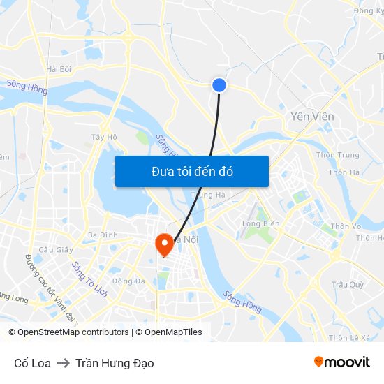 Cổ Loa to Trần Hưng Đạo map