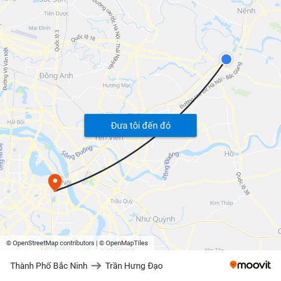 Thành Phố Bắc Ninh to Trần Hưng Đạo map