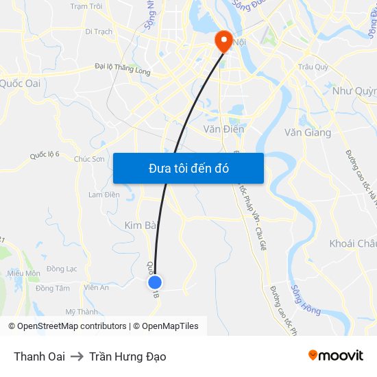 Thanh Oai to Trần Hưng Đạo map