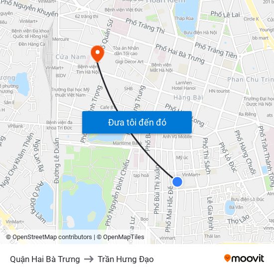 Quận Hai Bà Trưng to Trần Hưng Đạo map