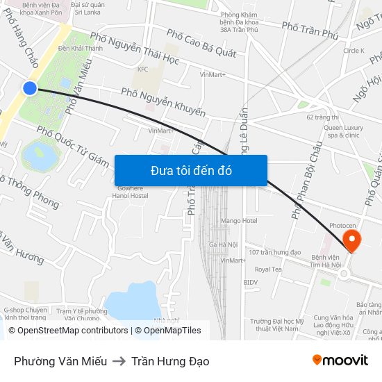Phường Văn Miếu to Trần Hưng Đạo map