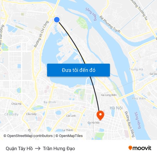 Quận Tây Hồ to Trần Hưng Đạo map