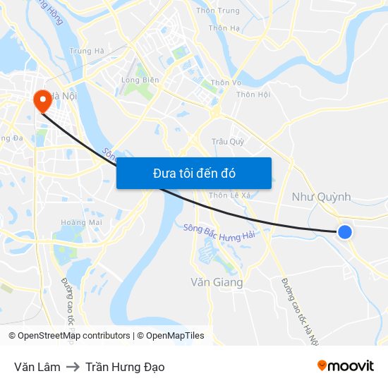 Văn Lâm to Trần Hưng Đạo map