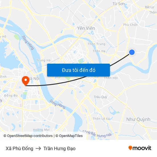 Xã Phù Đổng to Trần Hưng Đạo map