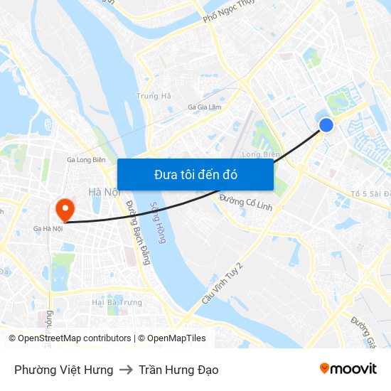 Phường Việt Hưng to Trần Hưng Đạo map