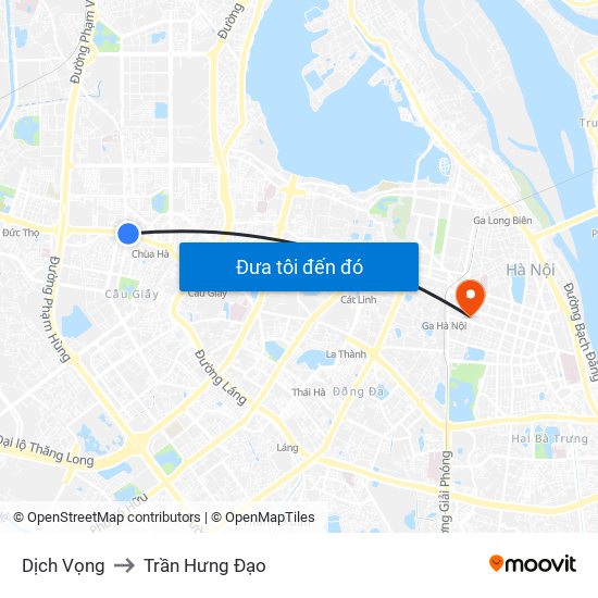 Dịch Vọng to Trần Hưng Đạo map