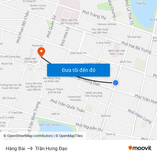 Hàng Bài to Trần Hưng Đạo map