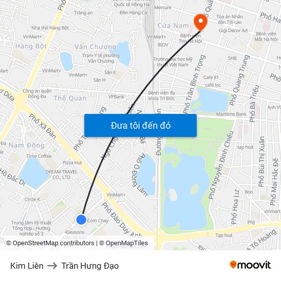 Kim Liên to Trần Hưng Đạo map