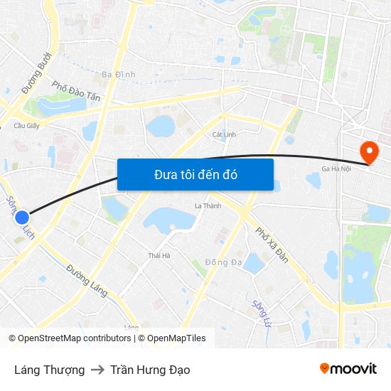 Láng Thượng to Trần Hưng Đạo map