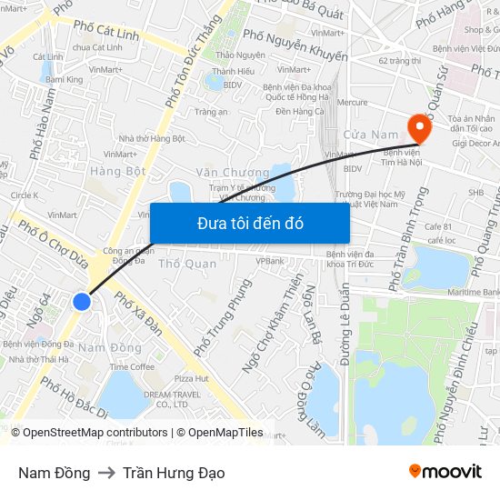 Nam Đồng to Trần Hưng Đạo map