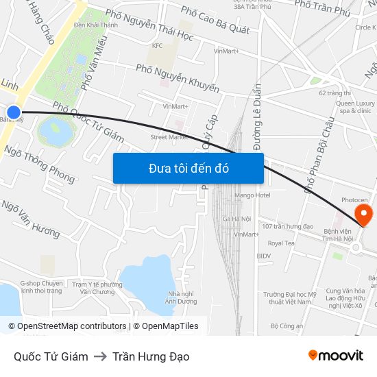 Quốc Tử Giám to Trần Hưng Đạo map