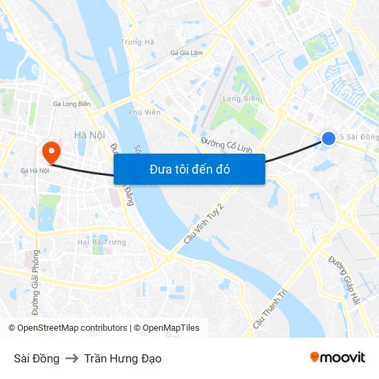 Sài Đồng to Trần Hưng Đạo map