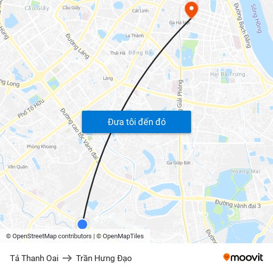 Tả Thanh Oai to Trần Hưng Đạo map