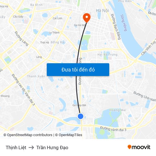 Thịnh Liệt to Trần Hưng Đạo map