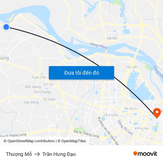 Thượng Mỗ to Trần Hưng Đạo map