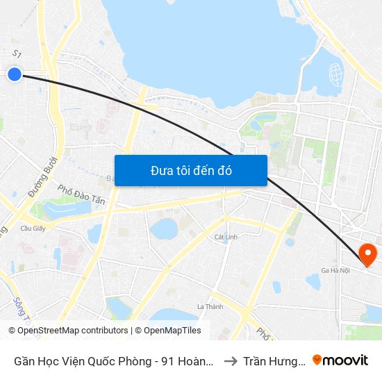 Gần Học Viện Quốc Phòng - 91 Hoàng Quốc Việt to Trần Hưng Đạo map