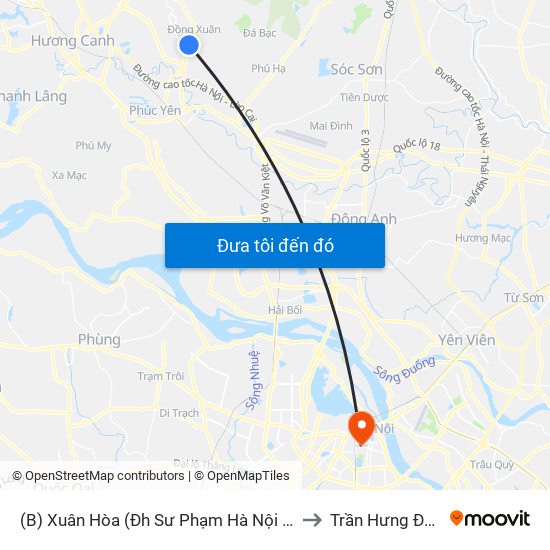 (B) Xuân Hòa (Đh Sư Phạm Hà Nội 2) to Trần Hưng Đạo map