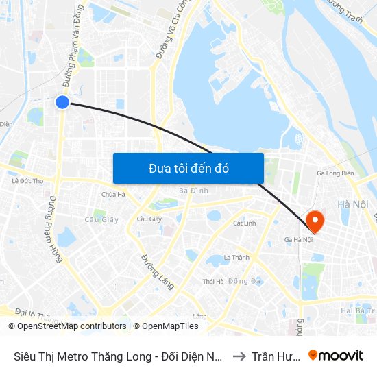 Siêu Thị Metro Thăng Long - Đối Diện Ngõ 599 Phạm Văn Đồng to Trần Hưng Đạo map