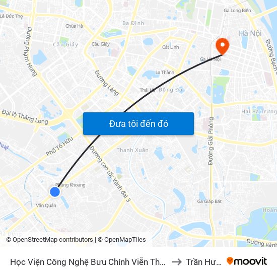 Học Viện Công Nghệ Bưu Chính Viễn Thông - Trần Phú (Hà Đông) to Trần Hưng Đạo map