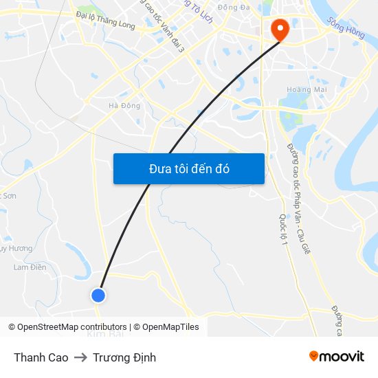 Thanh Cao to Trương Định map