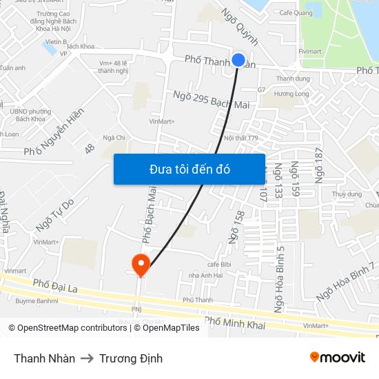 Thanh Nhàn to Trương Định map
