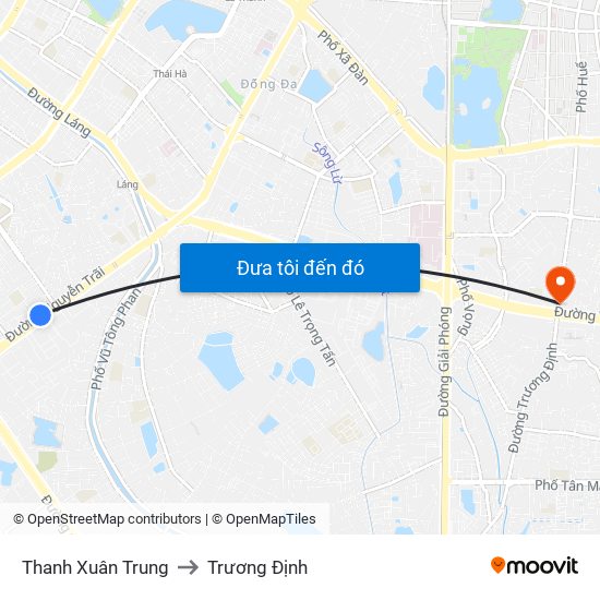 Thanh Xuân Trung to Trương Định map