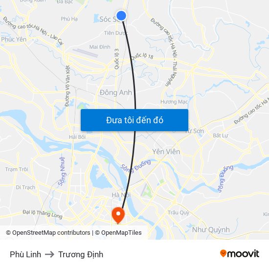 Phù Linh to Trương Định map