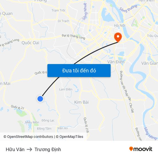 Hữu Văn to Trương Định map