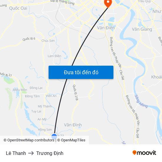 Lê Thanh to Trương Định map