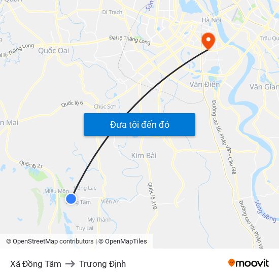 Xã Đồng Tâm to Trương Định map