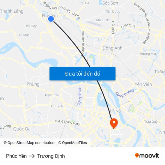 Phúc Yên to Trương Định map