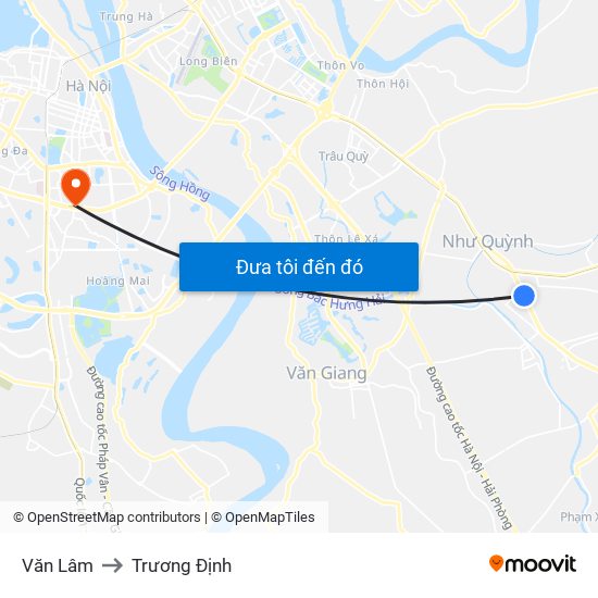 Văn Lâm to Trương Định map