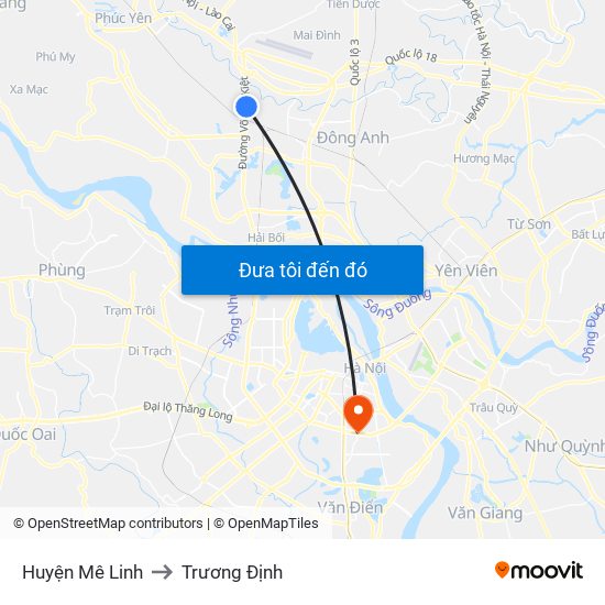 Huyện Mê Linh to Trương Định map