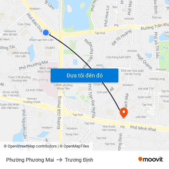 Phường Phương Mai to Trương Định map
