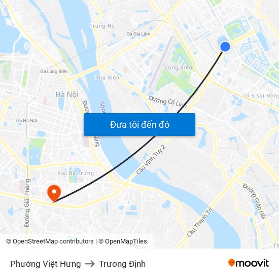 Phường Việt Hưng to Trương Định map