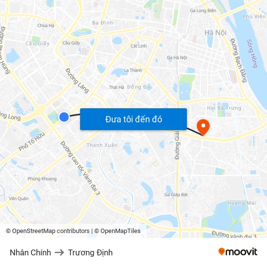 Nhân Chính to Trương Định map