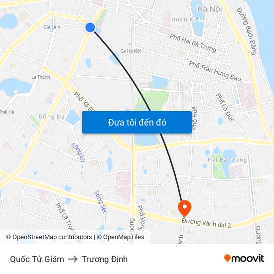 Quốc Tử Giám to Trương Định map