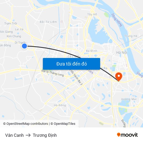 Vân Canh to Trương Định map