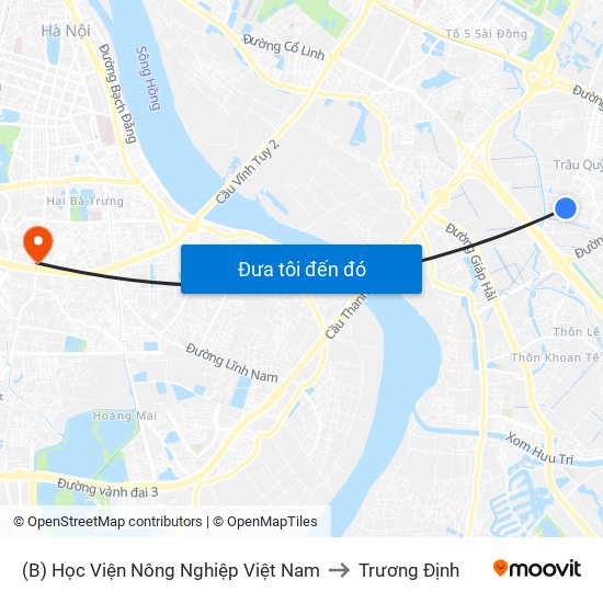 (B) Học Viện Nông Nghiệp Việt Nam to Trương Định map