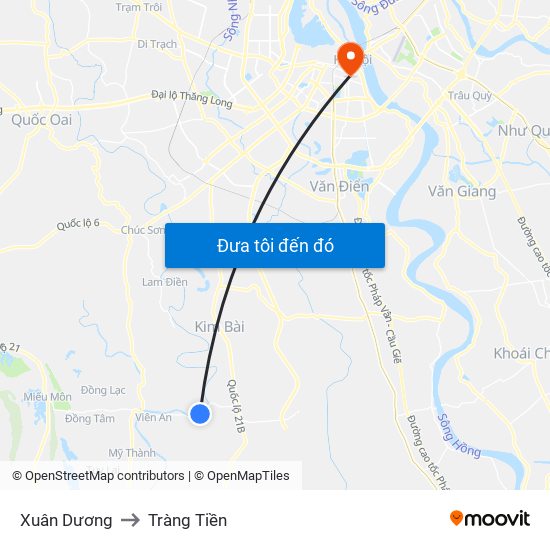 Xuân Dương to Tràng Tiền map