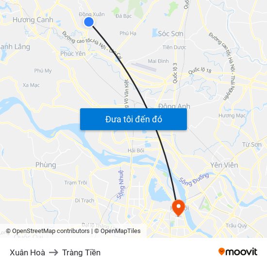 Xuân Hoà to Tràng Tiền map