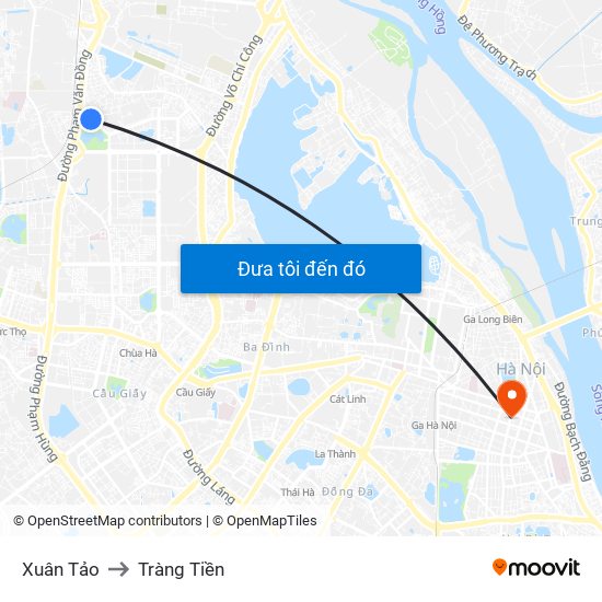 Xuân Tảo to Tràng Tiền map