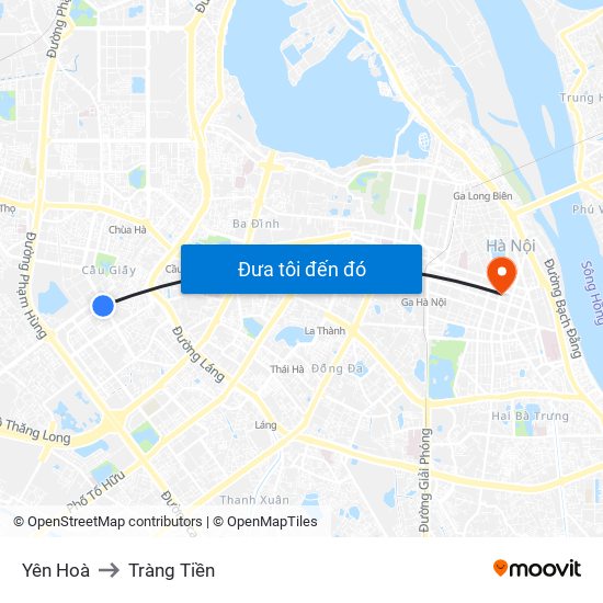 Yên Hoà to Tràng Tiền map