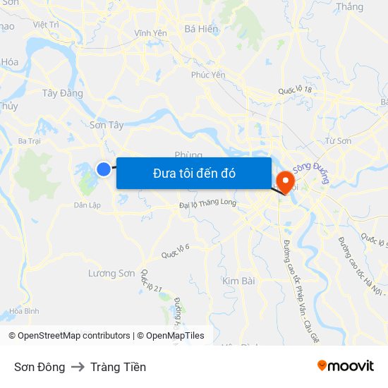 Sơn Đông to Tràng Tiền map
