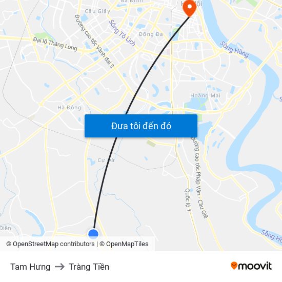 Tam Hưng to Tràng Tiền map