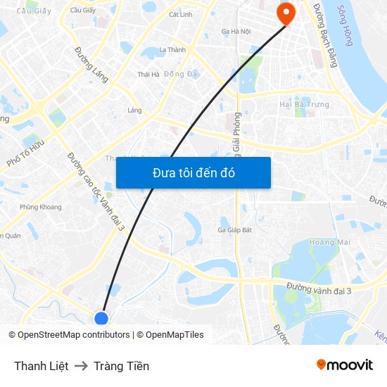 Thanh Liệt to Tràng Tiền map