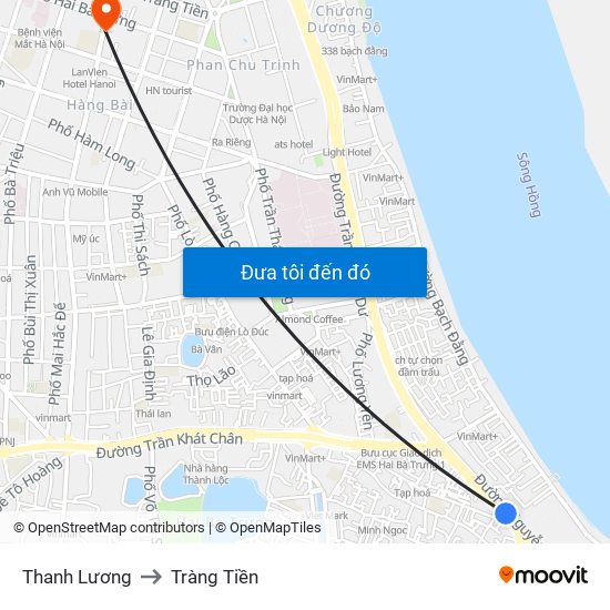 Thanh Lương to Tràng Tiền map