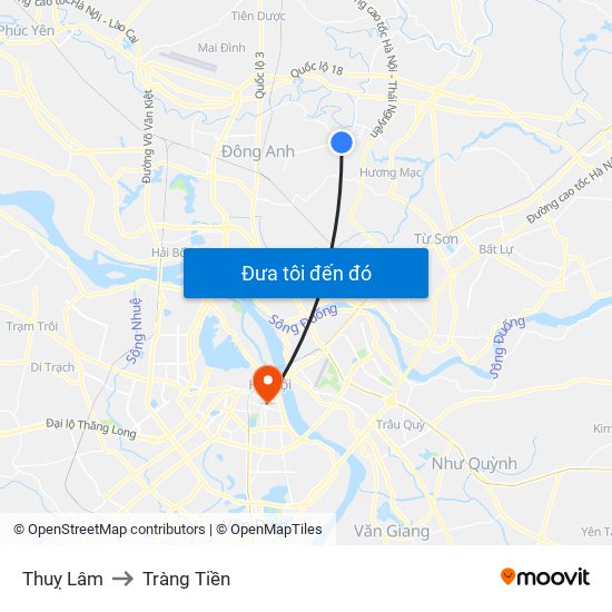 Thuỵ Lâm to Tràng Tiền map